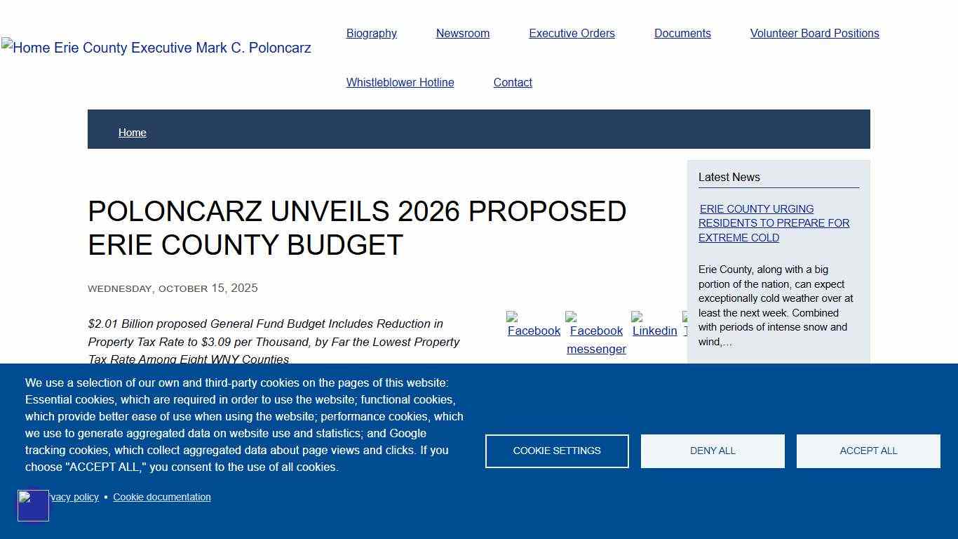 POLONCARZ UNVEILS 2026 PROPOSED ERIE COUNTY BUDGET Erie County Executive Mark C. Poloncarz