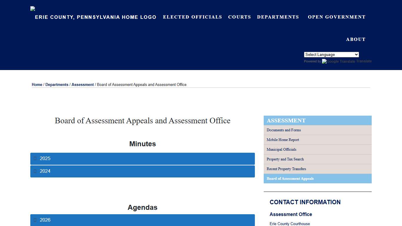 Board of Assessment Appeals and Assessment Office Erie County, PA